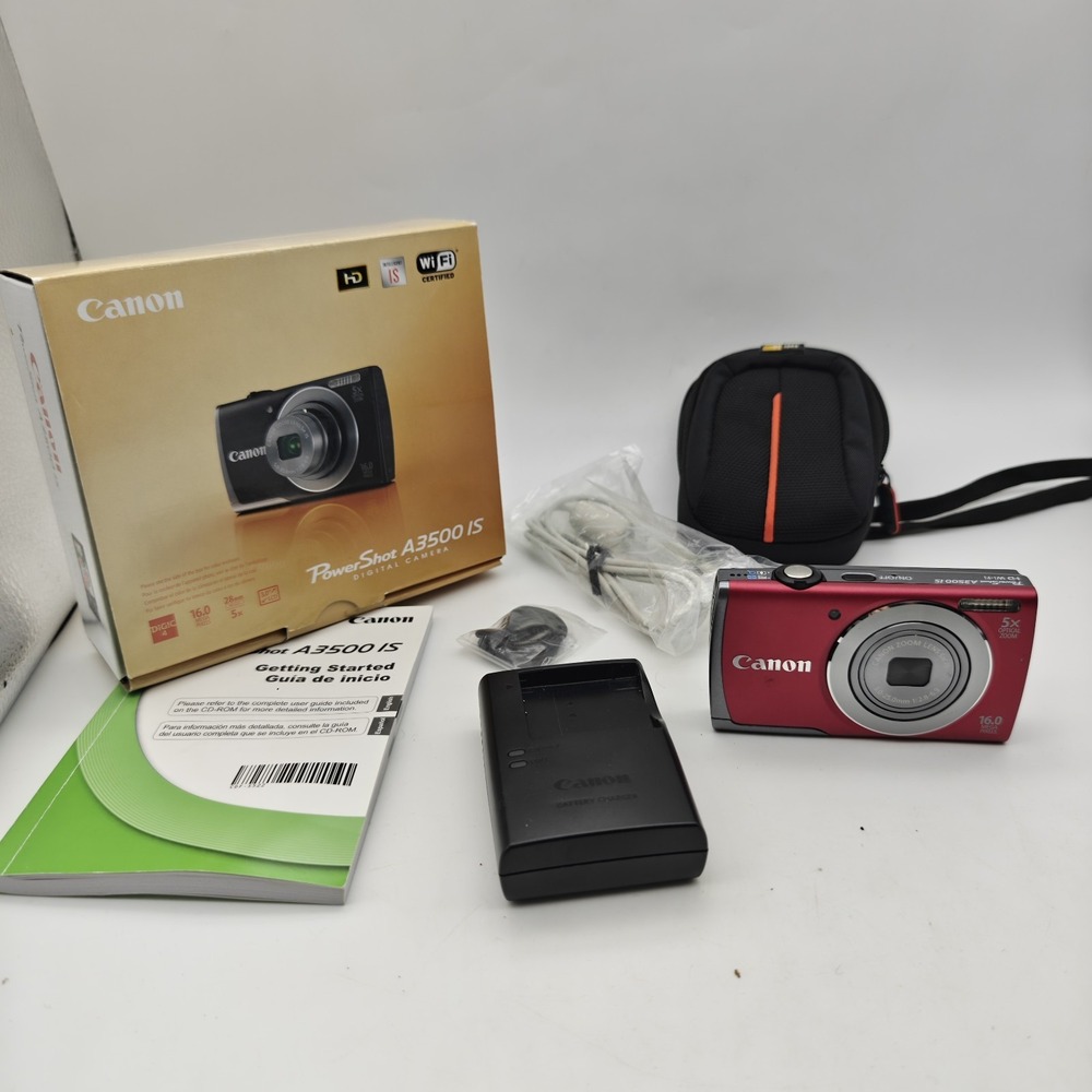 Canon PowerShot A3500 IS 16.0MP Digital Camera Tested + Charger, Battery, Guide